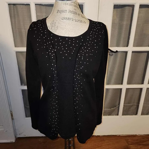 NWT Quacker Factory Womens Black Embellished Sweater‎ Small New - Picture 1 of 5